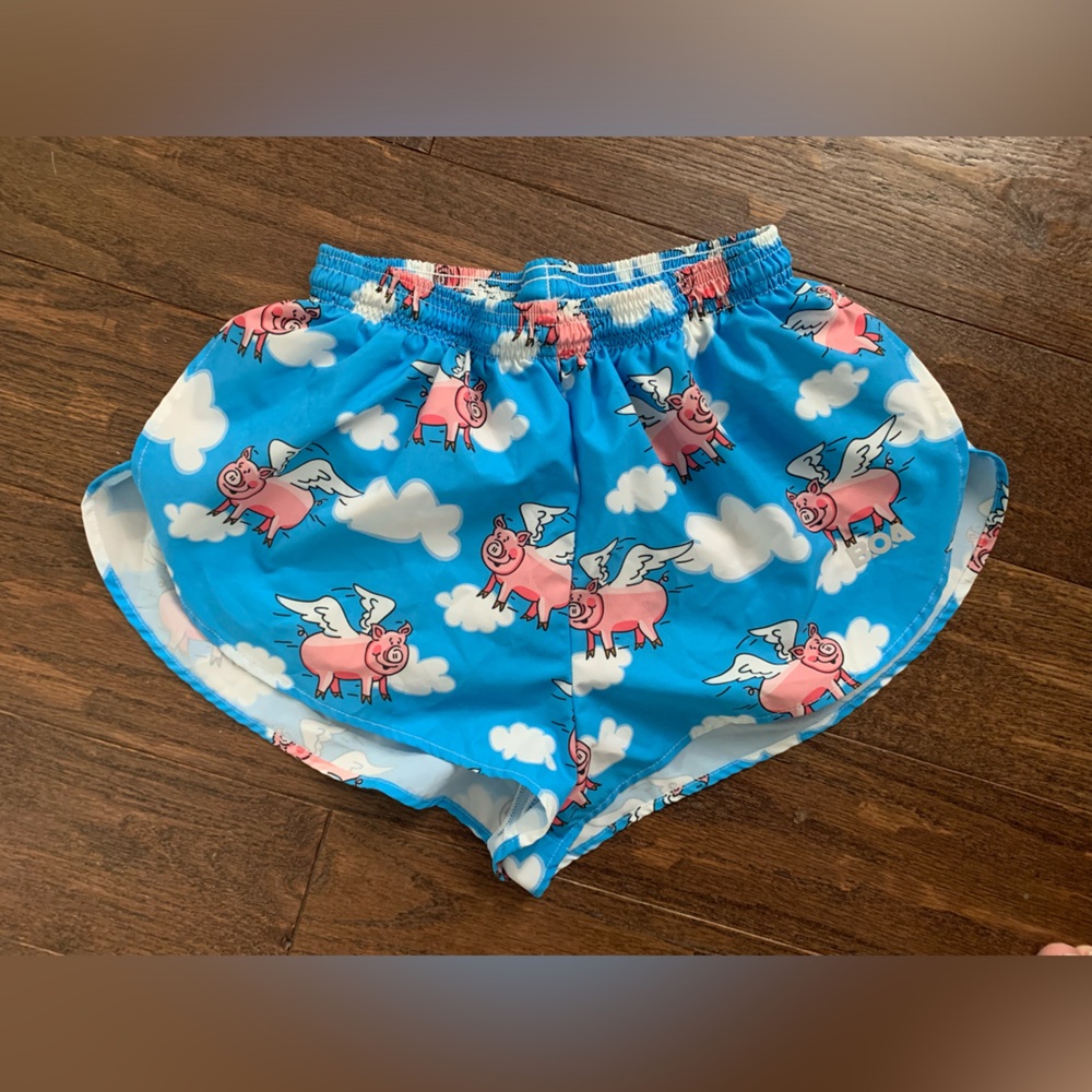 B.O.A. running shorts- men’s size medium When Pigs Fly print